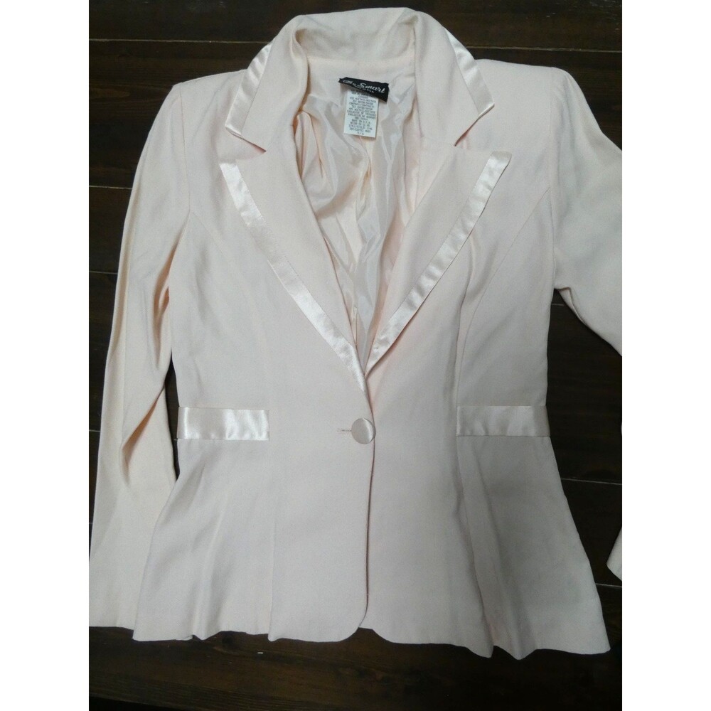 VTG 80s Be Smart Women's 6 Light Pink Satin Detail Blazer Jacket Single Button